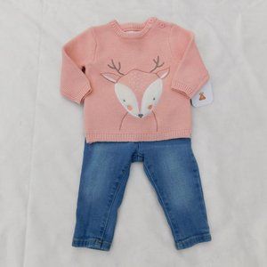 Rene` Rofe` 3-6M Beautiful NWT Deer Sweater AND Old Navy 3-6M Skinny Jeans